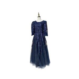Mac Duggal 20506 Midnight Blue Puff Sleeve Bateau Neck Dress Size 12 $798